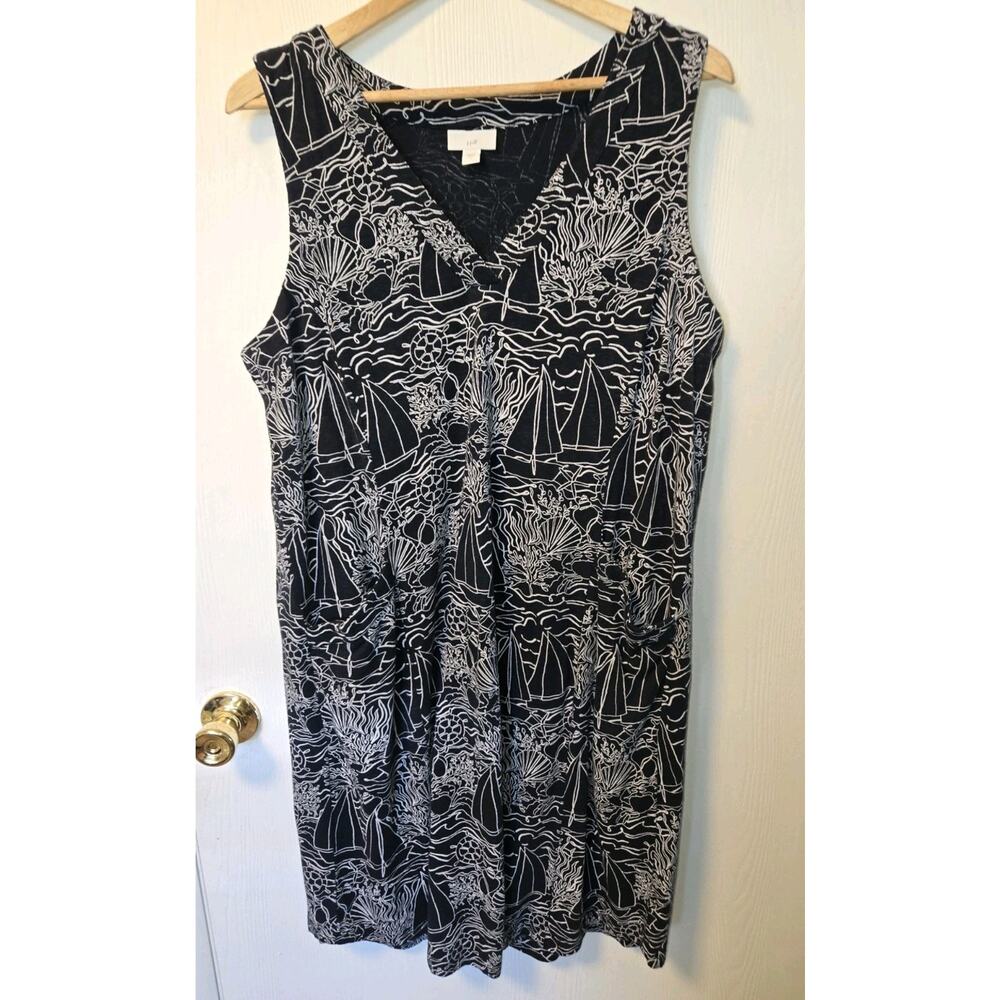 J Jill Size Large Knit Sundress Sleeveless Dress Shift Navy White Nautical